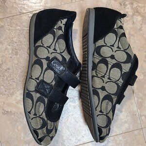 Size 8, womens "Kyrie" style, coach shoes brown/tan w/ brown suede and velcro